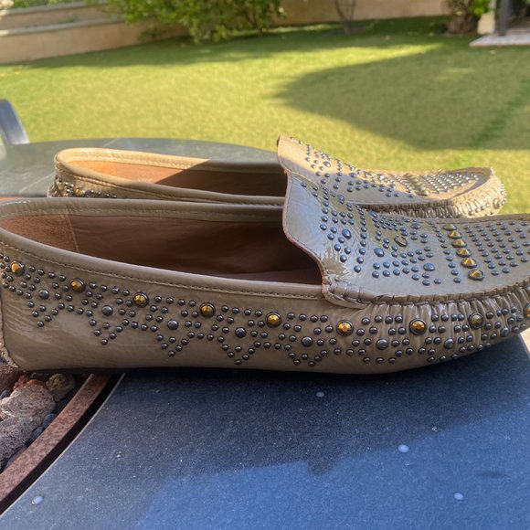 DP Donald Pliner Lanie Mint Taupe Brown Leather Studded Slip-On Loafers US 11 M main image 8